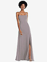 Front View Thumbnail - Cashmere Gray Scoop Neck Convertible Tie-Strap Maxi Dress with Front Slit