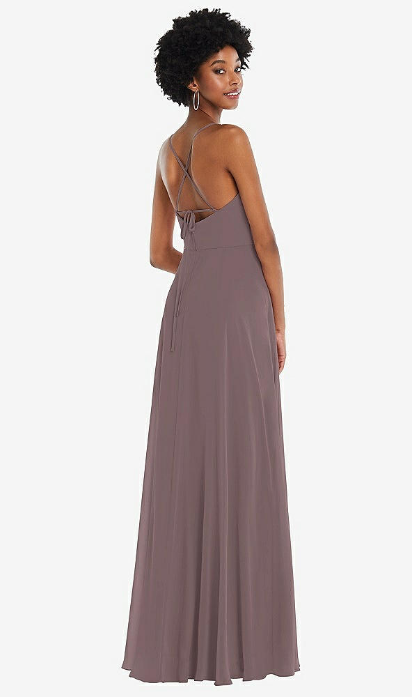 Back View - French Truffle Scoop Neck Convertible Tie-Strap Maxi Dress with Front Slit