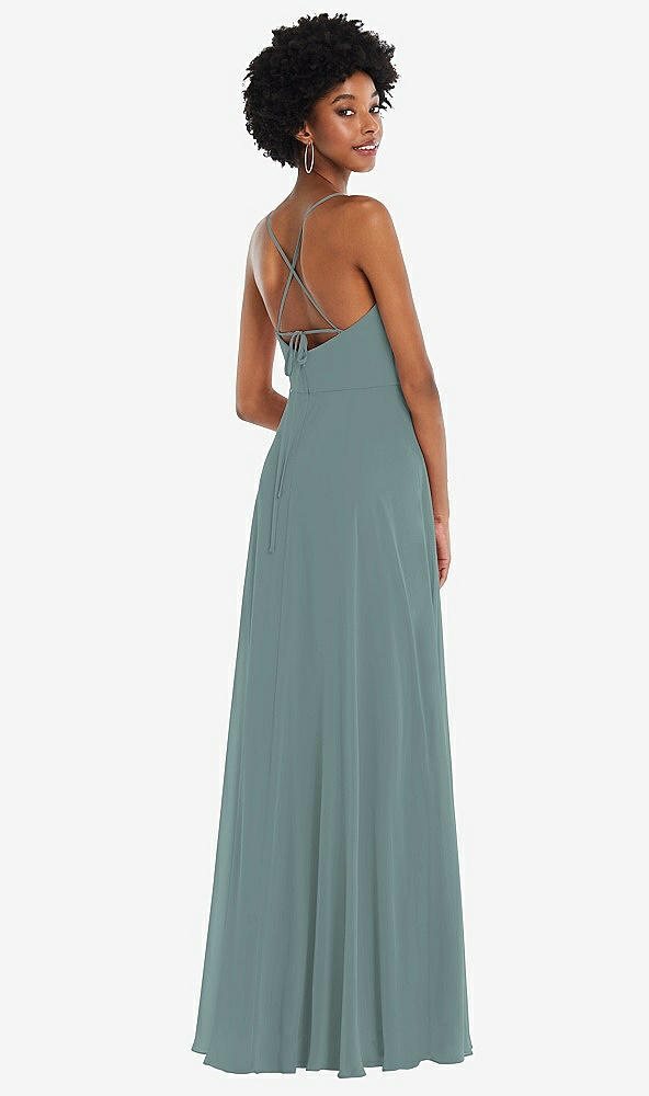 Back View - Icelandic Scoop Neck Convertible Tie-Strap Maxi Dress with Front Slit