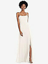 Front View Thumbnail - Ivory Scoop Neck Convertible Tie-Strap Maxi Dress with Front Slit
