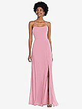 Alt View 1 Thumbnail - Peony Pink Scoop Neck Convertible Tie-Strap Maxi Dress with Front Slit