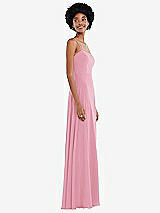 Side View Thumbnail - Peony Pink Scoop Neck Convertible Tie-Strap Maxi Dress with Front Slit