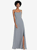 Front View Thumbnail - Platinum Scoop Neck Convertible Tie-Strap Maxi Dress with Front Slit