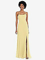 Alt View 1 Thumbnail - Pale Yellow Scoop Neck Convertible Tie-Strap Maxi Dress with Front Slit