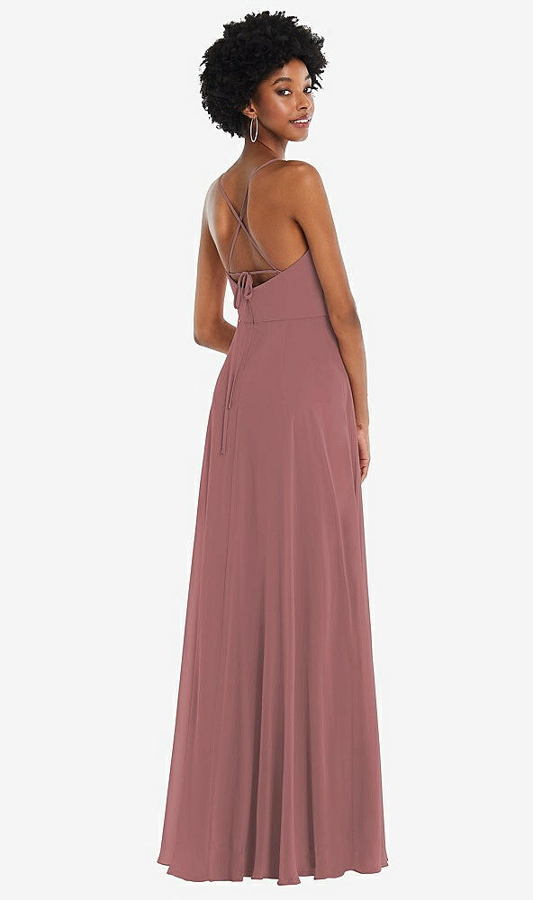 Back View - Rosewood Scoop Neck Convertible Tie-Strap Maxi Dress with Front Slit