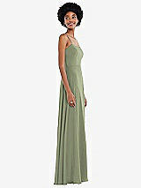 Side View Thumbnail - Sage Scoop Neck Convertible Tie-Strap Maxi Dress with Front Slit