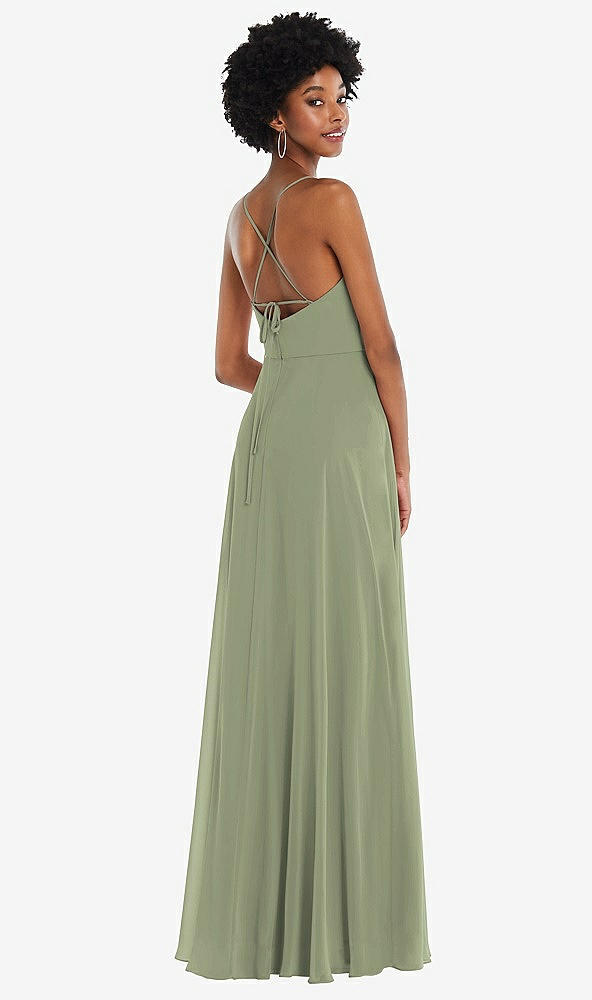 Back View - Sage Scoop Neck Convertible Tie-Strap Maxi Dress with Front Slit