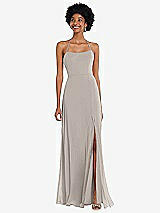 Alt View 1 Thumbnail - Taupe Scoop Neck Convertible Tie-Strap Maxi Dress with Front Slit