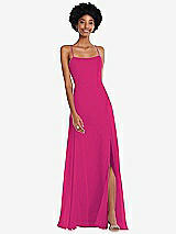 Front View Thumbnail - Think Pink Scoop Neck Convertible Tie-Strap Maxi Dress with Front Slit