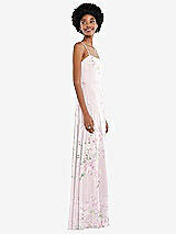 Side View Thumbnail - Watercolor Print Scoop Neck Convertible Tie-Strap Maxi Dress with Front Slit