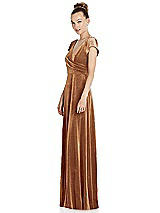 Side View Thumbnail - Golden Almond Cap Sleeve Faux Wrap Velvet Maxi Dress with Pockets
