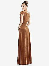 Rear View Thumbnail - Golden Almond Cap Sleeve Faux Wrap Velvet Maxi Dress with Pockets