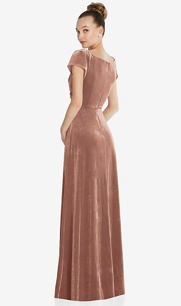 Back View - Tawny Rose Cap Sleeve Faux Wrap Velvet Maxi Dress with Pockets