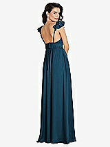 Rear View Thumbnail - Atlantic Blue Deep V-Neck Ruffle Cap Sleeve Maxi Dress with Convertible Straps