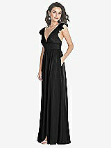 Side View Thumbnail - Black Deep V-Neck Ruffle Cap Sleeve Maxi Dress with Convertible Straps