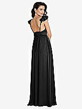 Rear View Thumbnail - Black Deep V-Neck Ruffle Cap Sleeve Maxi Dress with Convertible Straps