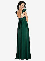 Rear View Thumbnail - Hunter Green Deep V-Neck Ruffle Cap Sleeve Maxi Dress with Convertible Straps