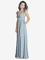 Side View Thumbnail - Mist Deep V-Neck Ruffle Cap Sleeve Maxi Dress with Convertible Straps