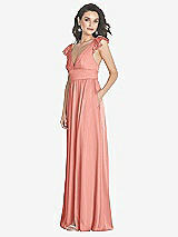 Side View Thumbnail - Rose - PANTONE Rose Quartz Deep V-Neck Ruffle Cap Sleeve Maxi Dress with Convertible Straps