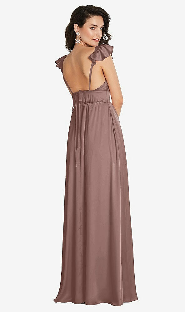 Back View - Sienna Deep V-Neck Ruffle Cap Sleeve Maxi Dress with Convertible Straps