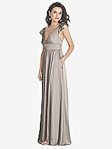 Side View Thumbnail - Taupe Deep V-Neck Ruffle Cap Sleeve Maxi Dress with Convertible Straps