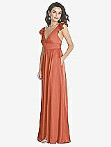 Side View Thumbnail - Terracotta Copper Deep V-Neck Ruffle Cap Sleeve Maxi Dress with Convertible Straps