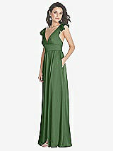Side View Thumbnail - Vineyard Green Deep V-Neck Ruffle Cap Sleeve Maxi Dress with Convertible Straps