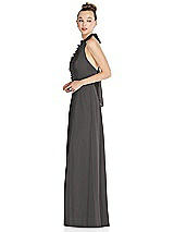 Side View Thumbnail - Caviar Gray Halter Backless Maxi Dress with Crystal Button Ruffle Placket