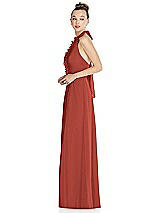 Side View Thumbnail - Amber Sunset Halter Backless Maxi Dress with Crystal Button Ruffle Placket