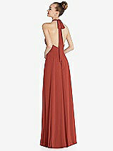 Rear View Thumbnail - Amber Sunset Halter Backless Maxi Dress with Crystal Button Ruffle Placket