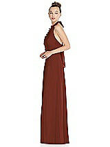 Side View Thumbnail - Auburn Moon Halter Backless Maxi Dress with Crystal Button Ruffle Placket