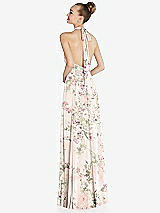 Rear View Thumbnail - Blush Garden Halter Backless Maxi Dress with Crystal Button Ruffle Placket