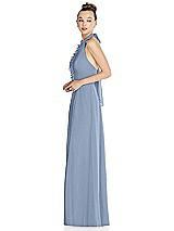 Side View Thumbnail - Cloudy Halter Backless Maxi Dress with Crystal Button Ruffle Placket