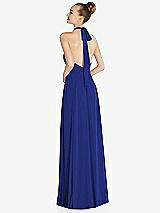 Rear View Thumbnail - Cobalt Blue Halter Backless Maxi Dress with Crystal Button Ruffle Placket