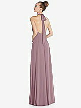 Rear View Thumbnail - Dusty Rose Halter Backless Maxi Dress with Crystal Button Ruffle Placket