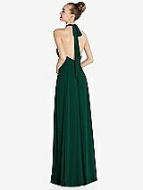 Rear View Thumbnail - Hunter Green Halter Backless Maxi Dress with Crystal Button Ruffle Placket
