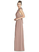 Side View Thumbnail - Neu Nude Halter Backless Maxi Dress with Crystal Button Ruffle Placket