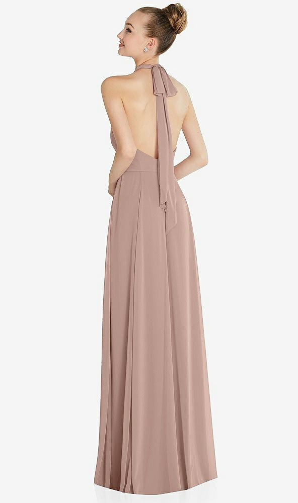 Back View - Neu Nude Halter Backless Maxi Dress with Crystal Button Ruffle Placket