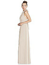 Side View Thumbnail - Oat Halter Backless Maxi Dress with Crystal Button Ruffle Placket