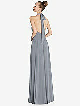 Rear View Thumbnail - Platinum Halter Backless Maxi Dress with Crystal Button Ruffle Placket