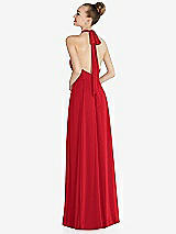 Rear View Thumbnail - Parisian Red Halter Backless Maxi Dress with Crystal Button Ruffle Placket
