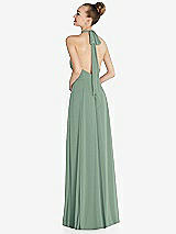 Rear View Thumbnail - Seagrass Halter Backless Maxi Dress with Crystal Button Ruffle Placket