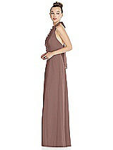 Side View Thumbnail - Sienna Halter Backless Maxi Dress with Crystal Button Ruffle Placket