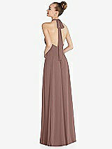 Rear View Thumbnail - Sienna Halter Backless Maxi Dress with Crystal Button Ruffle Placket
