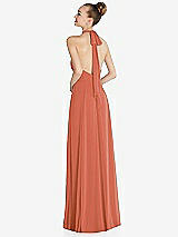 Rear View Thumbnail - Terracotta Copper Halter Backless Maxi Dress with Crystal Button Ruffle Placket