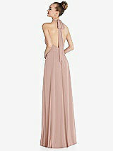 Rear View Thumbnail - Toasted Sugar Halter Backless Maxi Dress with Crystal Button Ruffle Placket