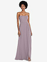 Front View Thumbnail - Lilac Dusk Strapless Sweetheart Maxi Dress with Pleated Front Slit 