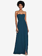 Front View Thumbnail - Atlantic Blue Strapless Sweetheart Maxi Dress with Pleated Front Slit 