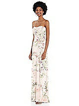 Side View Thumbnail - Blush Garden Strapless Sweetheart Maxi Dress with Pleated Front Slit 