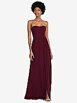 Front View Thumbnail - Cabernet Strapless Sweetheart Maxi Dress with Pleated Front Slit 